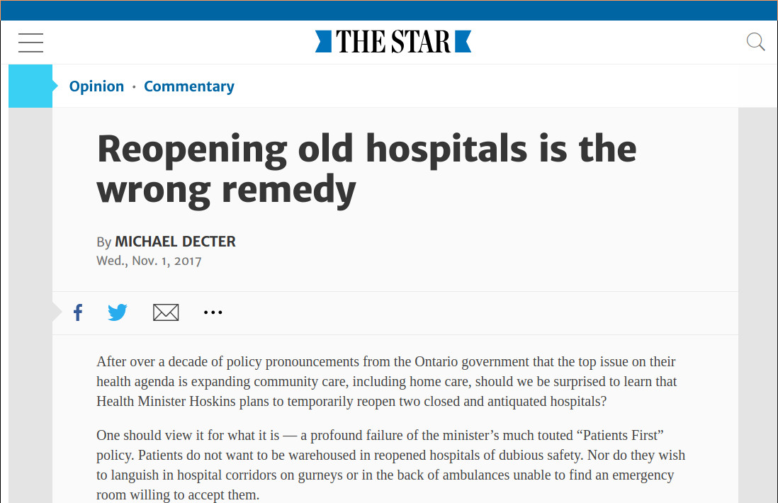 Patient Canada's Board Chair, Michael Decter in the Toronto Star